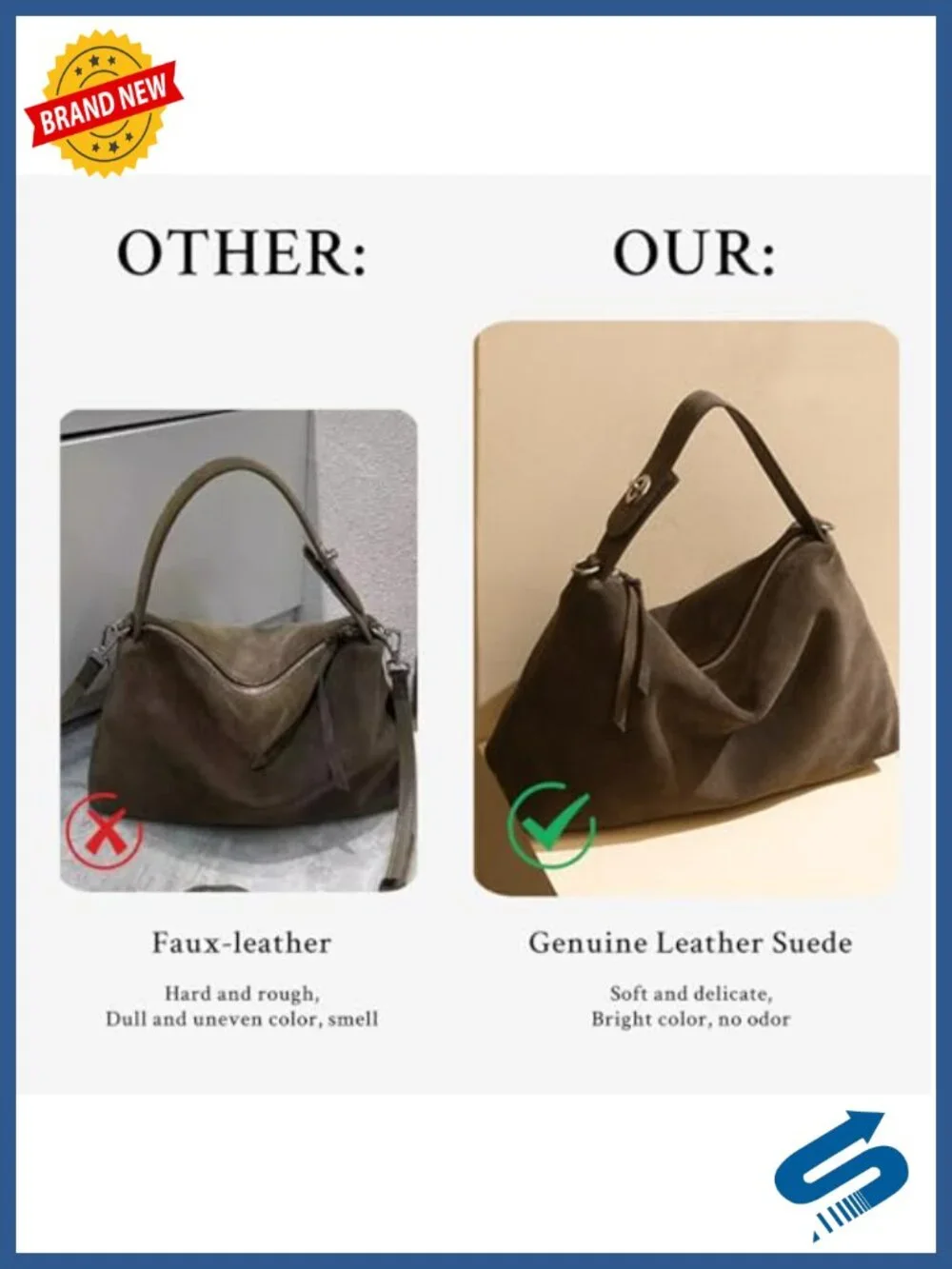 Genuine Leather Suede Tote Bag for Women, Hobo Shoulder Crossbody Purse with
